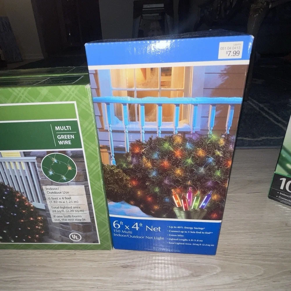 Lot 3 New Holiday Time Christmas Net Lights 150ct Multi-Color Indoor Outdoor 6x4